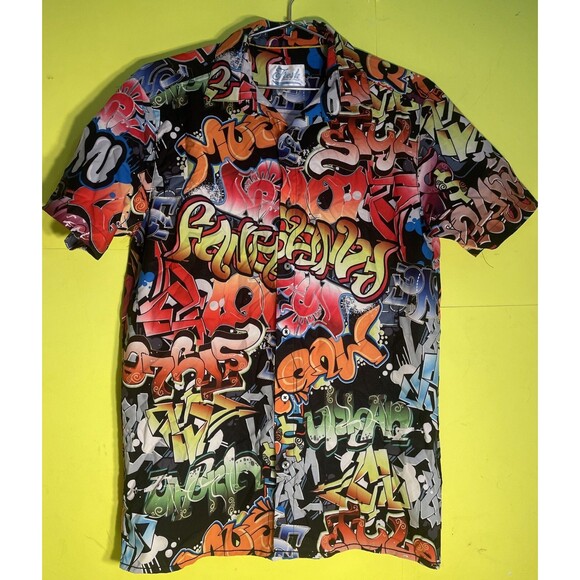 Fresh Prints of Bel Air - Button Up Graffiti Shirt 90s Y2K Style NYC - Small - Picture 1 of 3